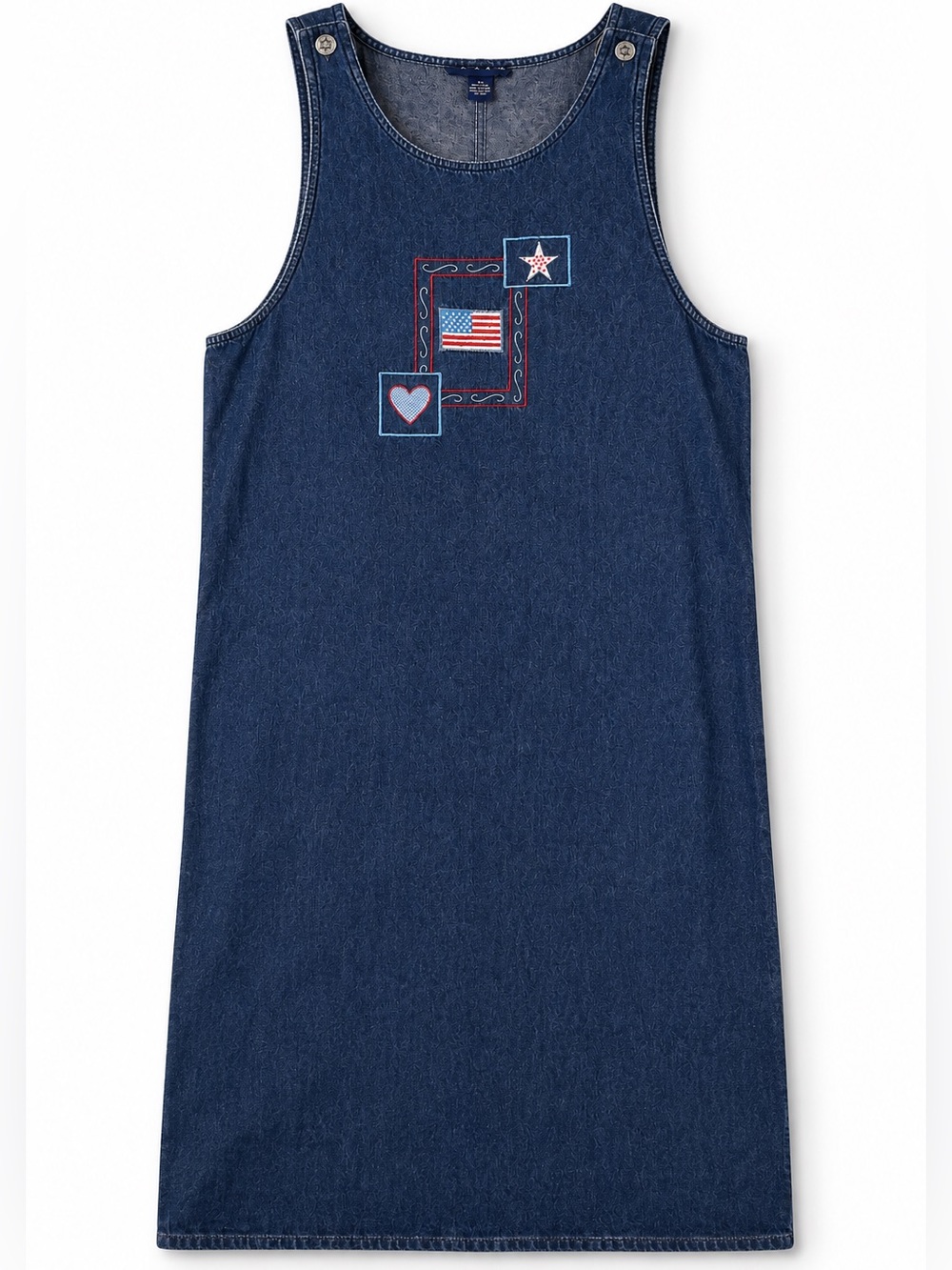 Vintage TY Wear Denim Americana Embroidered Tank Midi Dress 18